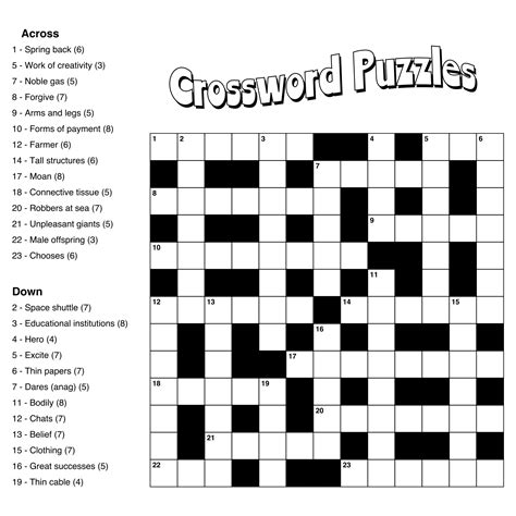 Crossword Puzzles With Word Bank Printable